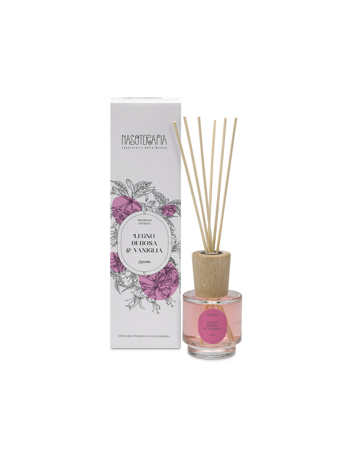 Translation missing: it.Diffusore con bastoncini Legno di Rosa &amp; Vaniglia I Nasoterapia 100ml